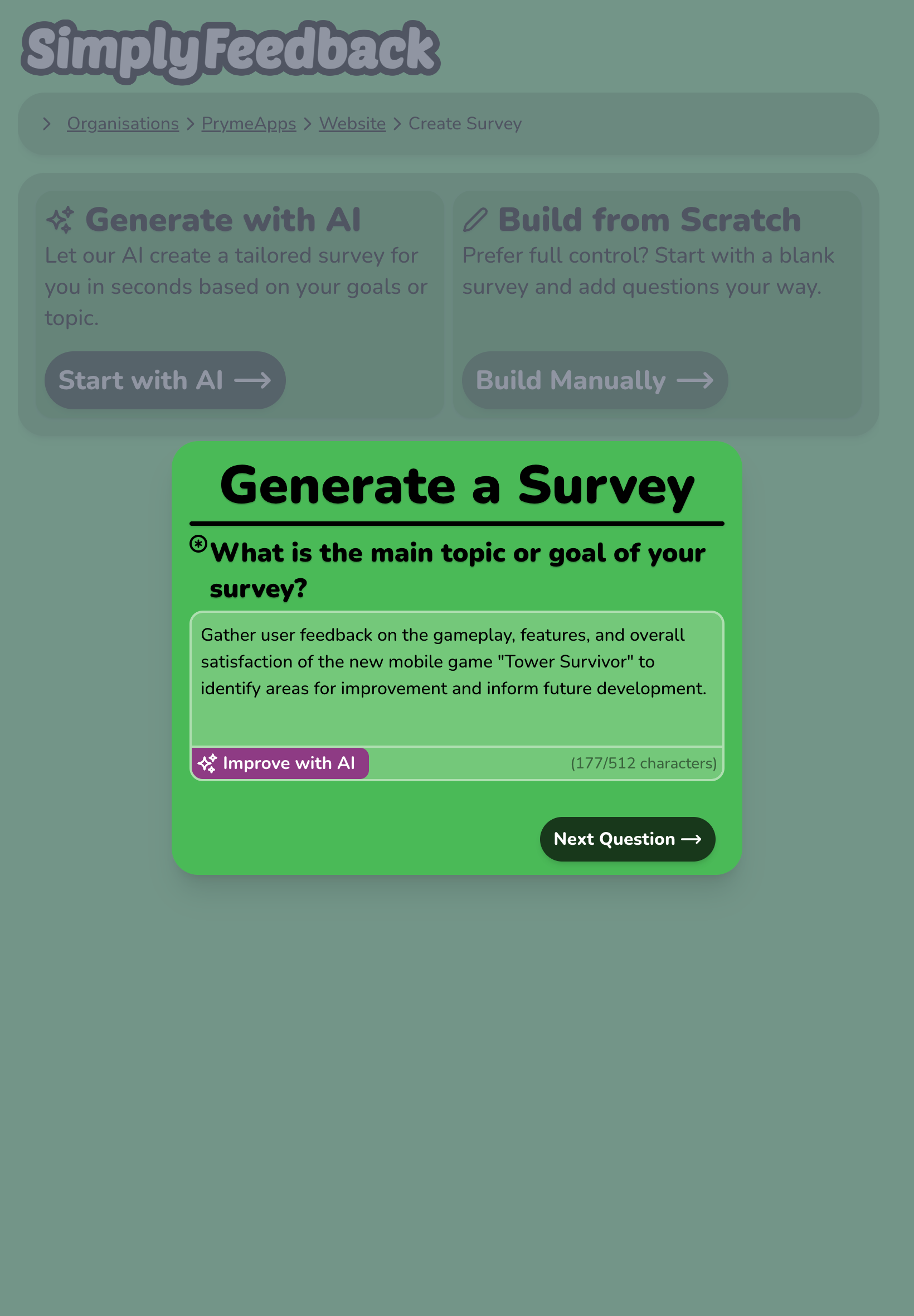 Simply Feedback AI survey goal prompt